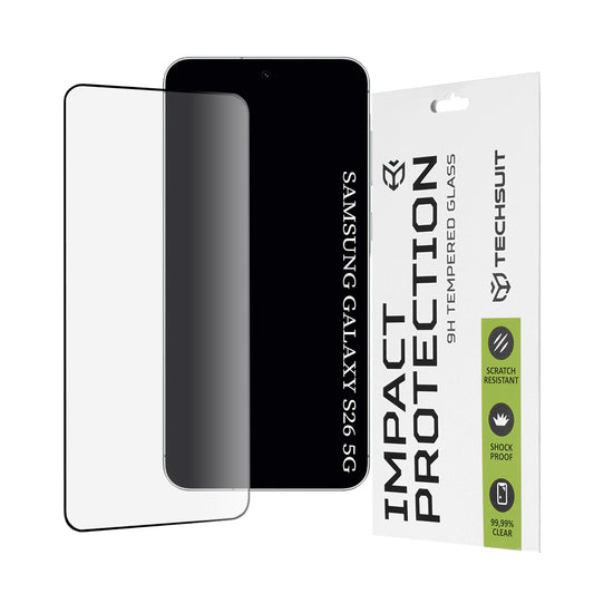 Techsuit Screen Protector for Samsung Galaxy S26, Tempered Glass, Full Glue, 111D, Black
