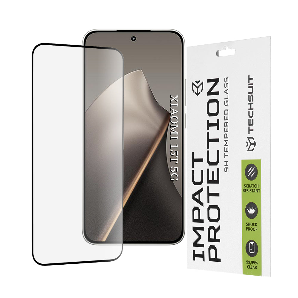 Techsuit Screen Protector for Xiaomi 15T, Tempered Glass, Full Glue, 111D, Black