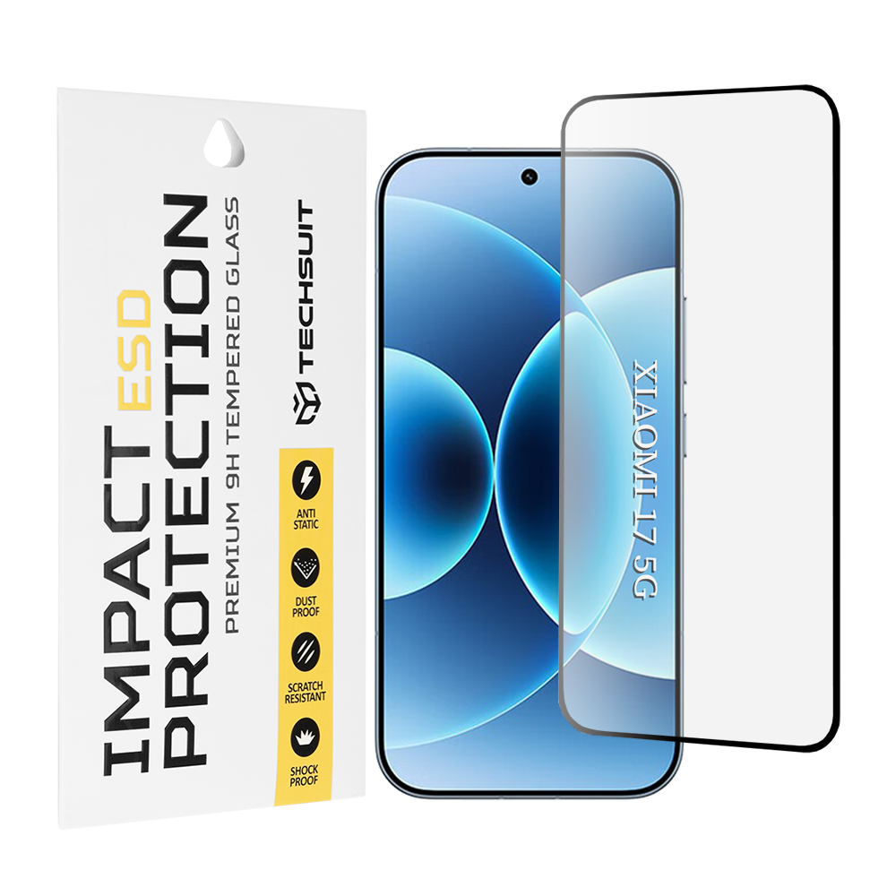 Film de protection d'écran Techsuit pour Xiaomi 17, Verre Trempé, Full Glue, Noir