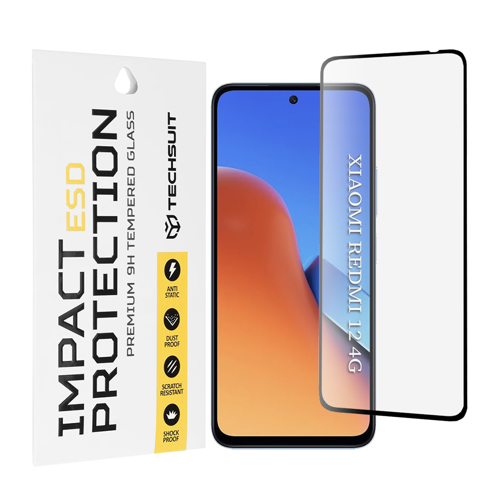 Film de protection d'écran Techsuit pour Xiaomi Redmi 13 5G / 13 / 12 5G / 12 / Poco M6 4G, Verre trempé, Full Glue, Noir