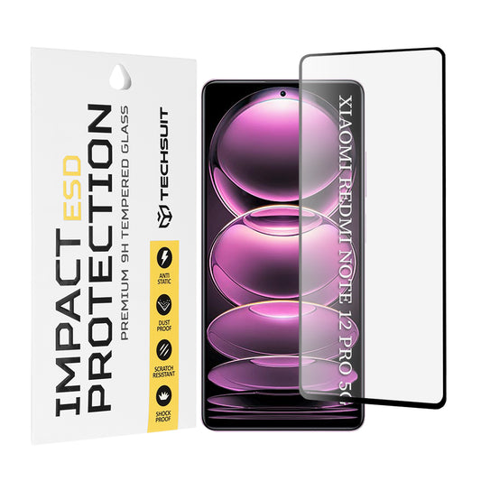 Film de protection d'écran Techsuit pour Xiaomi Poco X5 Pro / Redmi Note 12 Pro 5G / Note 12 Pro+, Verre trempé, Full Glue, Noir