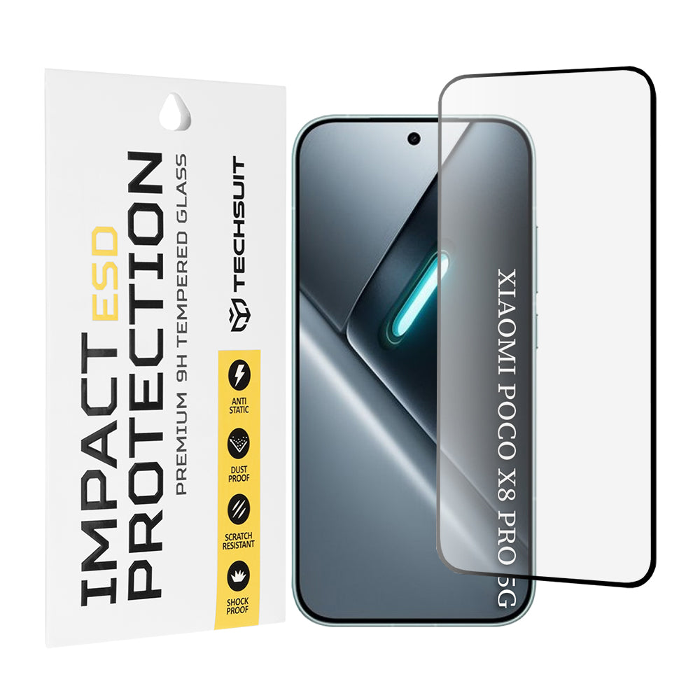 Film de protection d'écran Techsuit pour Xiaomi Poco X8 Pro, Verre trempé, Full Glue, Noir