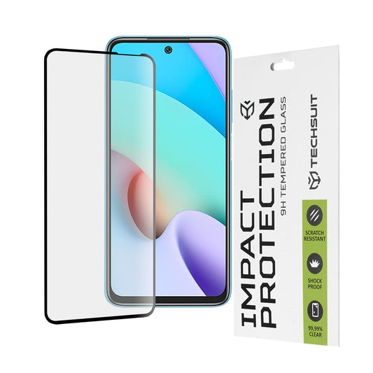 Film de protection d'écran Techsuit pour Xiaomi Redmi 10 2022 / 10 (2021), Verre trempé, Full Glue, 111D, Noir
