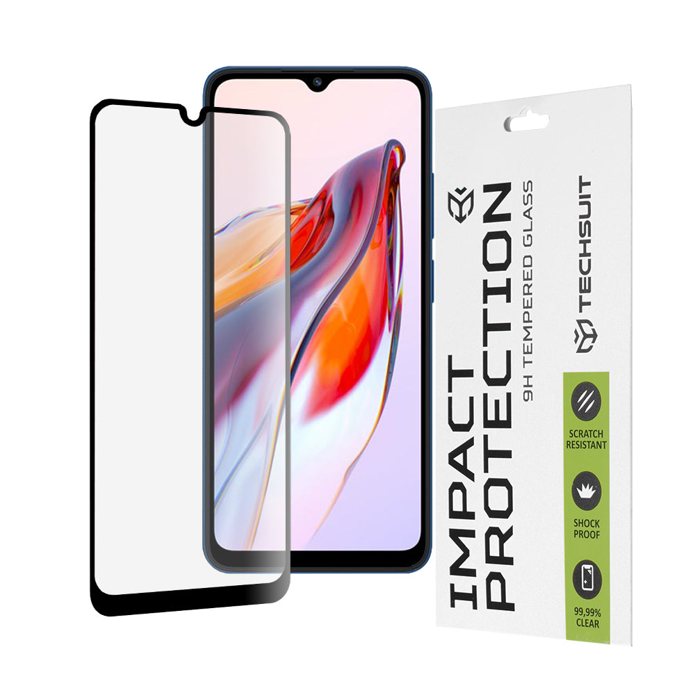 Film de protection d'écran Techsuit pour Xiaomi Redmi 12C / 10C / Poco C40, Verre trempé, Full Glue, 111D, Noir