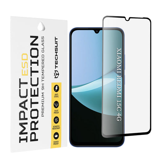 Film de protection d'écran Techsuit pour Xiaomi Redmi 15C 5G / 15C 4G, Verre trempé, Collage intégral, Noir