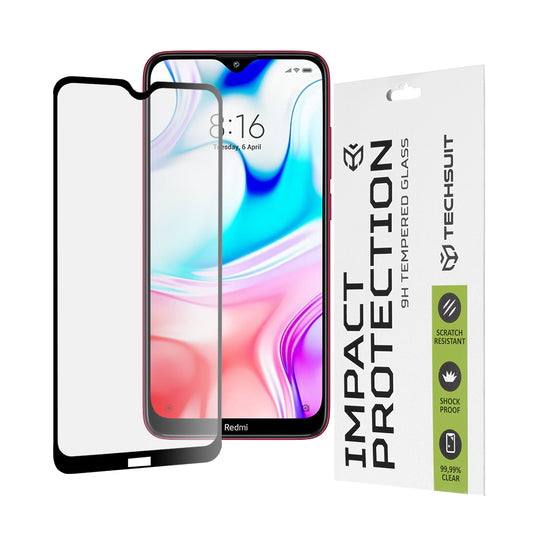 Film de protection d'écran Techsuit pour Xiaomi Redmi 8A / 8, Verre trempé, Full Glue, 111D, Noir