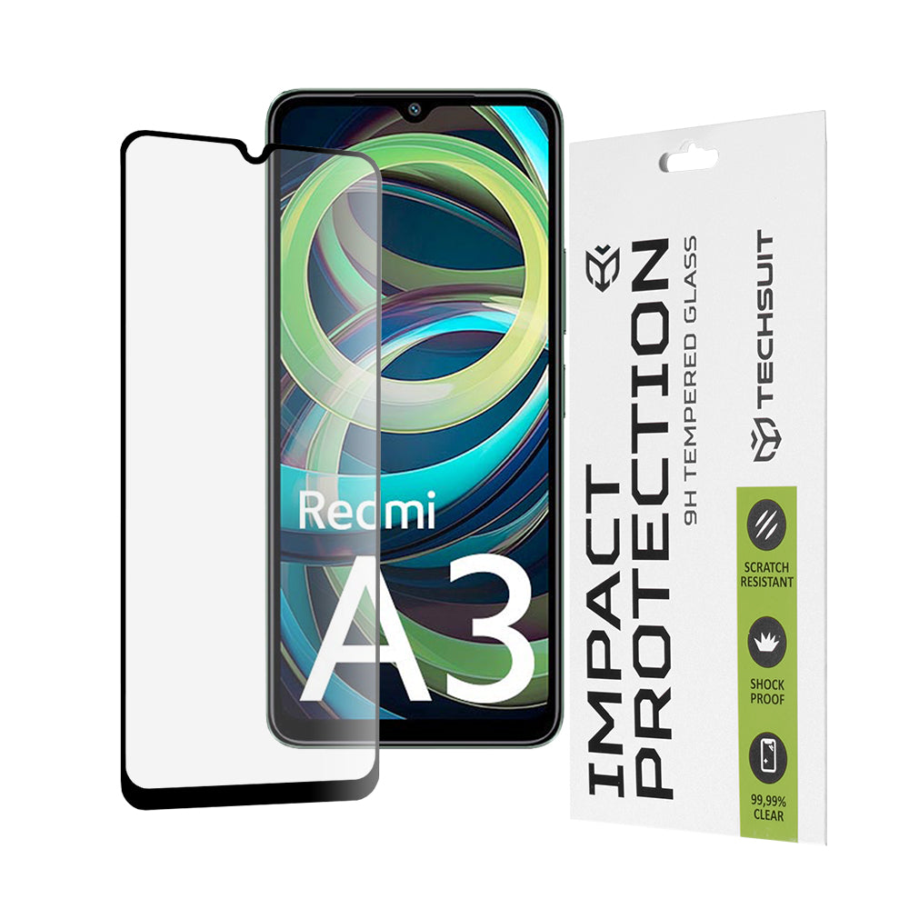 Film de protection d'écran Techsuit pour Xiaomi Redmi A3x / A3, Verre trempé, Full Glue, 111D, Noir