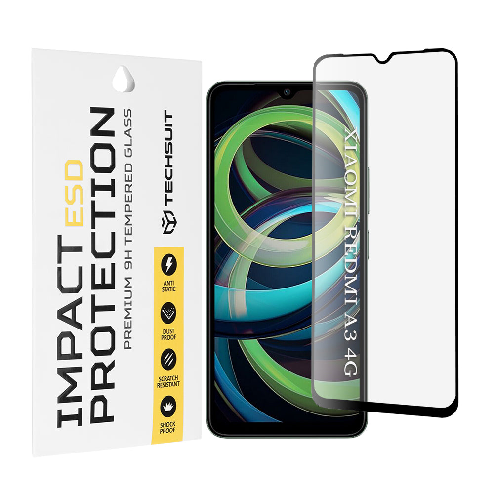 Film de protection d'écran Techsuit pour Xiaomi Redmi A3x / A3, Verre trempé, Full Glue, Noir