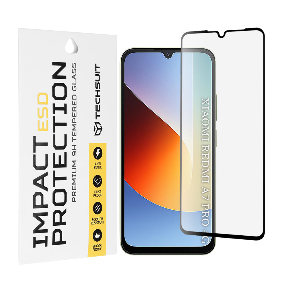 Film de protection d'écran Techsuit pour Xiaomi Redmi A7 Pro 4G, Verre trempé, Full Glue, Noir