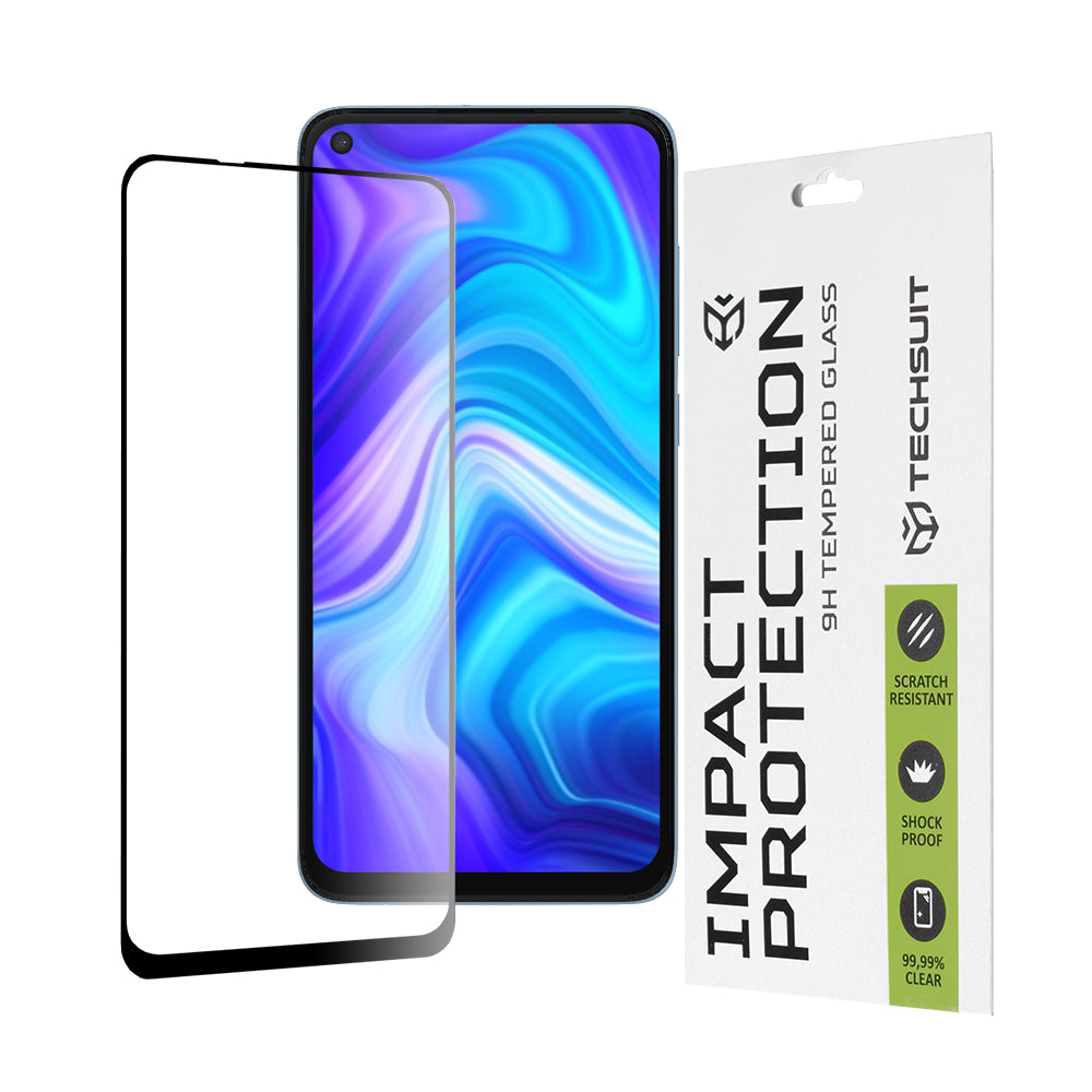Film de protection d'écran Techsuit pour Xiaomi Redmi Note 9 / 10X 4G, Verre trempé, Full Glue, 111D, Noir