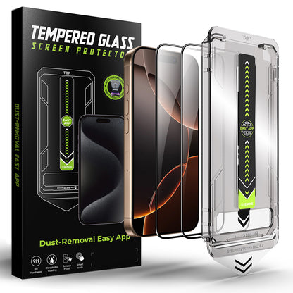 Film de protection d'écran Techsuit TitanGlass pour Apple iPhone 15 Pro Max, Verre trempé, Collage intégral, Lot de 2 pièces, Noir