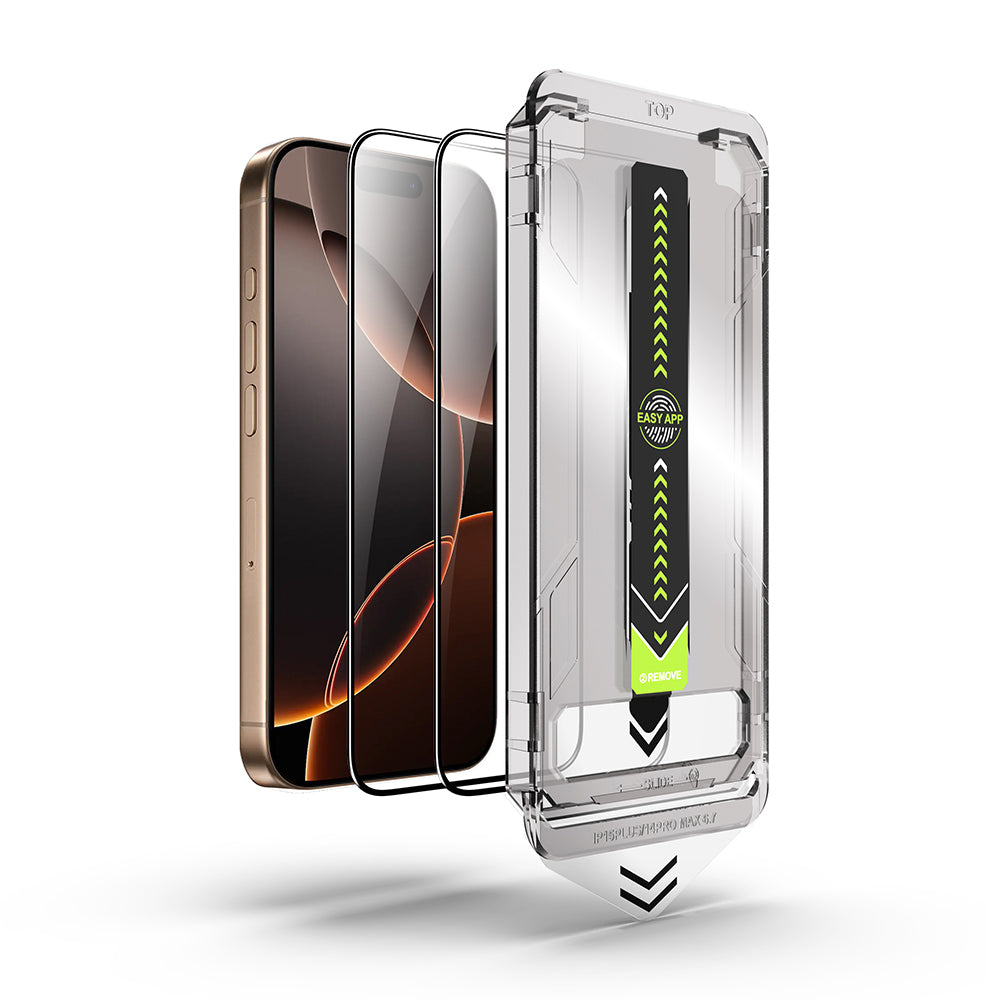 Film de protection d'écran Techsuit TitanGlass pour Apple iPhone 15 Pro Max, Verre trempé, Collage intégral, Lot de 2 pièces, Noir