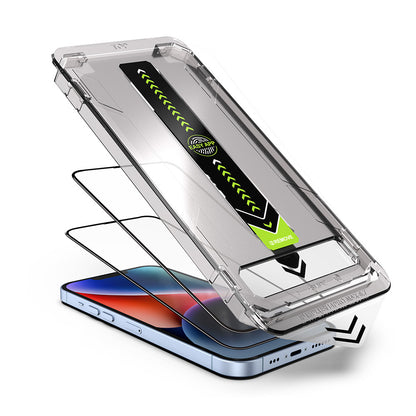 Film de protection d'écran Techsuit TitanGlass pour Apple iPhone 15 Pro Max, Verre trempé, Collage intégral, Lot de 2 pièces, Noir