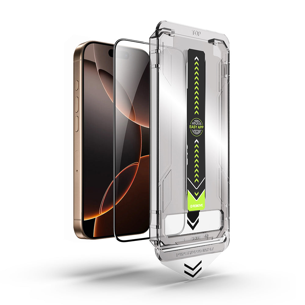 Film de protection d'écran Techsuit TitanGlass pour Apple iPhone 17e / 16e / 14 / 13 Pro, Verre trempé, Collage intégral, Noir