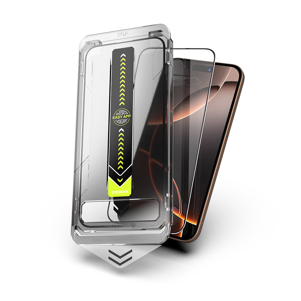 Film de protection d'écran Techsuit TitanGlass pour Apple iPhone 17e / 16e / 14 / 13 Pro, Verre trempé, Collage intégral, Noir