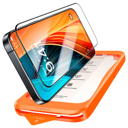 Film de protection d'écran Torras GlassGo Install Master pour Apple iPhone 16 Plus, Verre Trempé, Full Glue, Noir