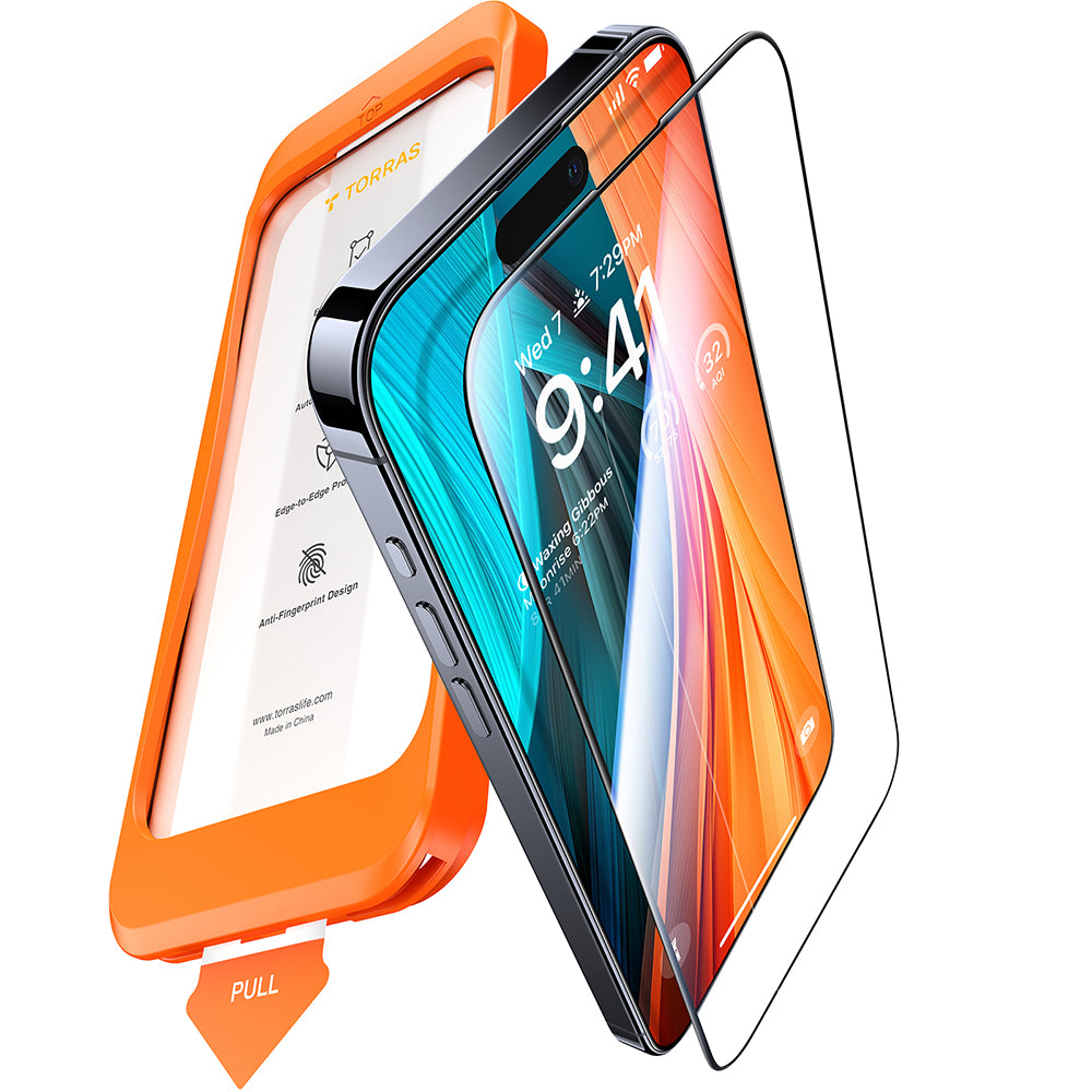 Film de protection d'écran Torras GlassGo Install Master pour Apple iPhone 16 Plus, Verre Trempé, Full Glue, Noir