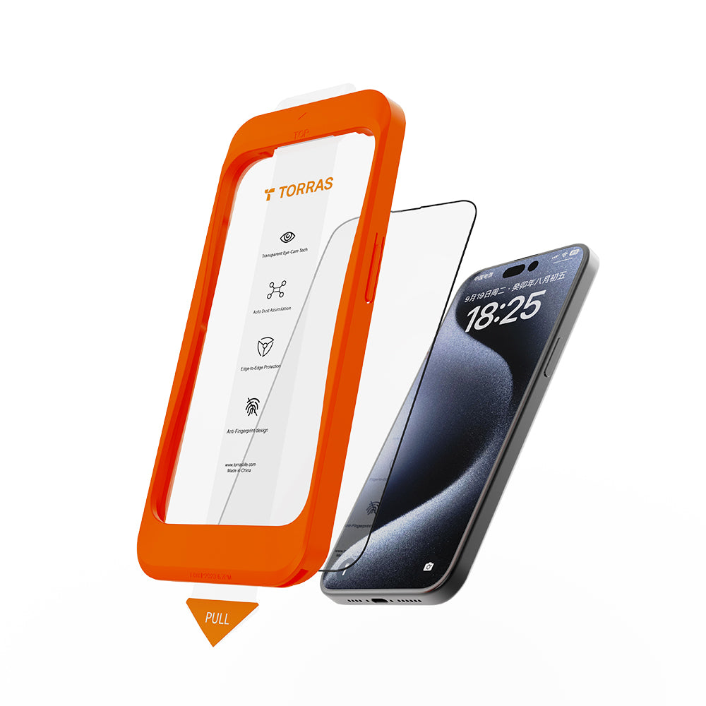 Film de protection d'écran Torras GlassGo Install Master pour Apple iPhone 16, Verre Trempé, Full Glue, Noir
