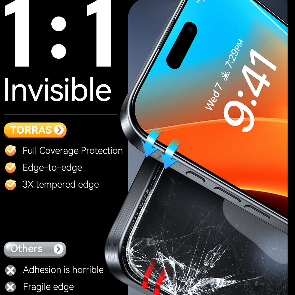 Film de protection d'écran Torras GlassGo Install Master pour Apple iPhone 16, Verre Trempé, Full Glue, Noir