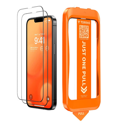 Film de protection d'écran Torras GlassGo Install Master pour Apple iPhone 17e / 16e / 14 / 13 Pro, Verre trempé, Collage intégral, Lot de 2 pièces