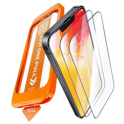 Film de protection d'écran Torras GlassGo Install Master pour Apple iPhone 17e / 16e / 14 / 13 Pro, Verre trempé, Collage intégral, Lot de 2 pièces