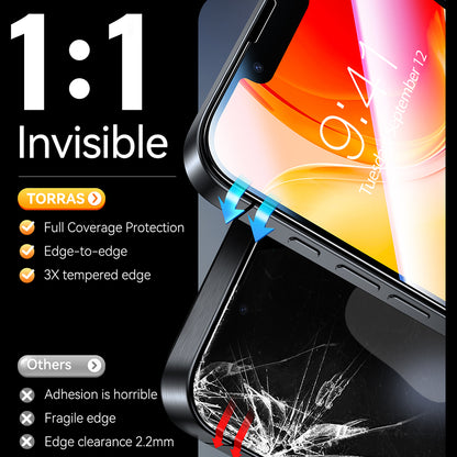 Film de protection d'écran Torras GlassGo Install Master pour Apple iPhone 17e / 16e / 14 / 13 Pro, Verre trempé, Collage intégral, Lot de 2 pièces