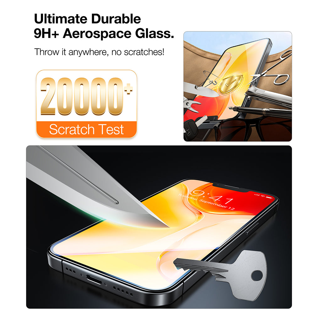 Film de protection d'écran Torras GlassGo Install Master pour Apple iPhone 17e / 16e / 14 / 13 Pro, Verre trempé, Collage intégral, Lot de 2 pièces