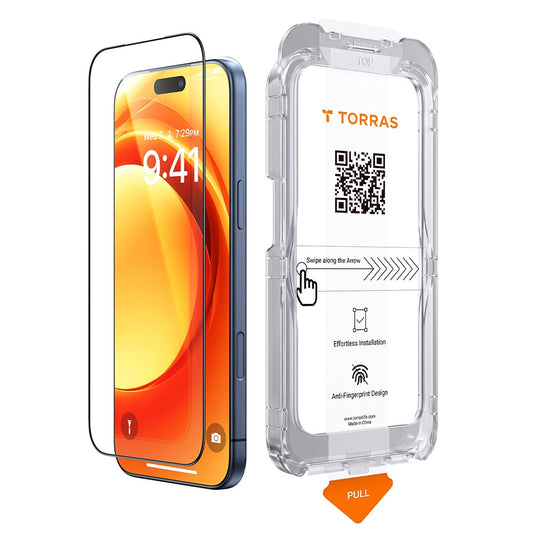 Film de protection d'écran Torras HD Shield pour Apple iPhone 18 Pro / 17 Pro, Verre trempé, Collage intégral, Noir