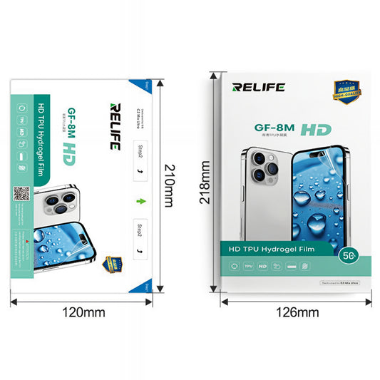 Film Hydrogel / TPU Relife GF-8M pour Appareil de Laminage UV Vide Sunshine C3 Mix Ultra, 120mm x 210mm, Set de 50 pièces
