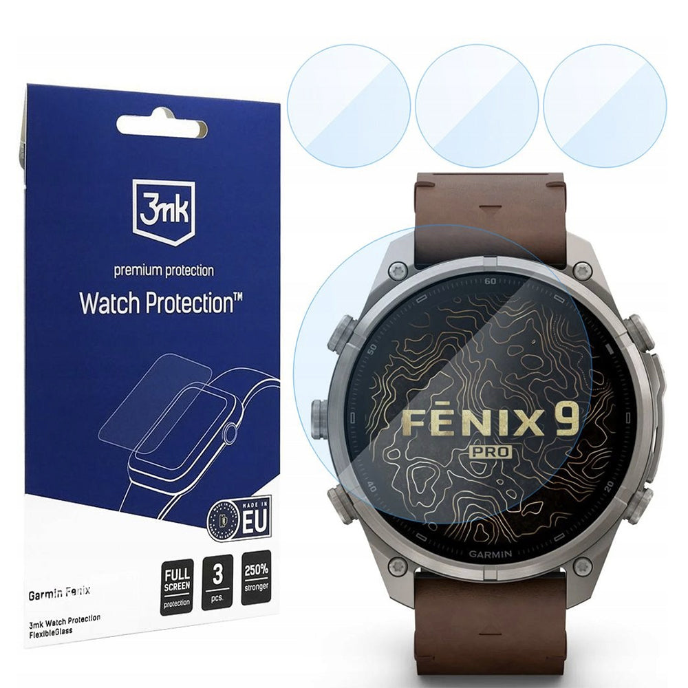 Film de protection 3MK FlexibleGlass pour Garmin Fenix 9 Pro 47 mm, verre flexible, lot de 3 pièces