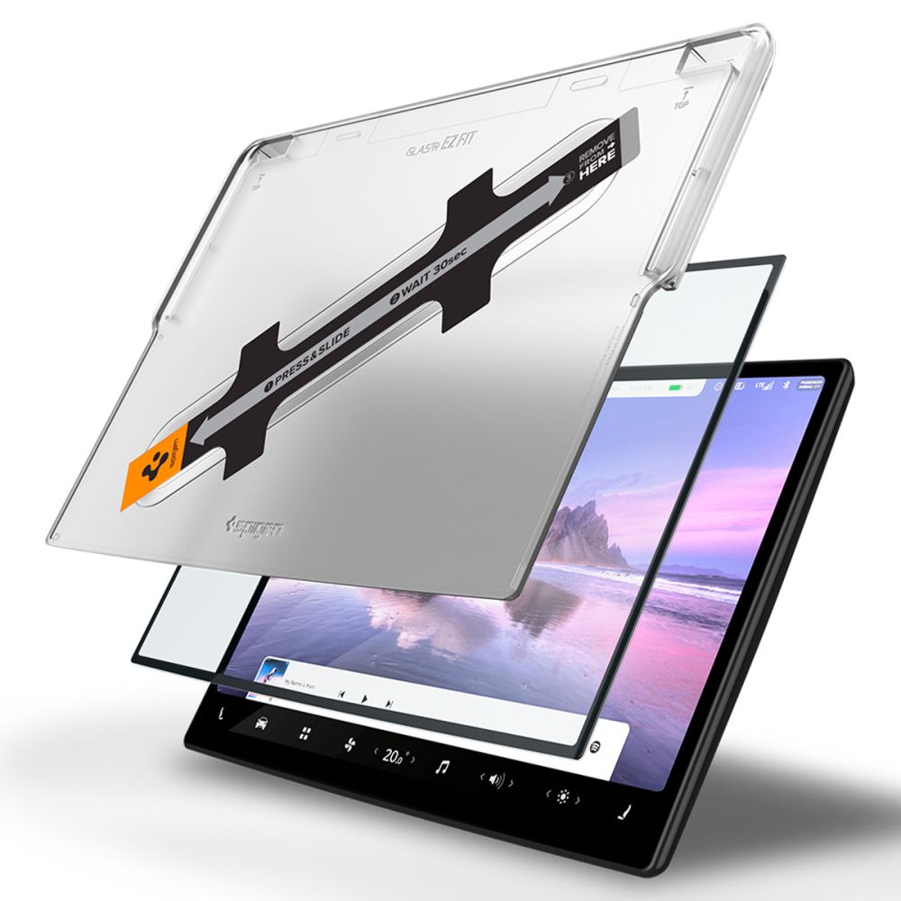 Film de protection Spigen GlastR EZ FIT pour Navigation Tesla X / S (2022 - 2021), Verre Trempé, Noir AGL04688