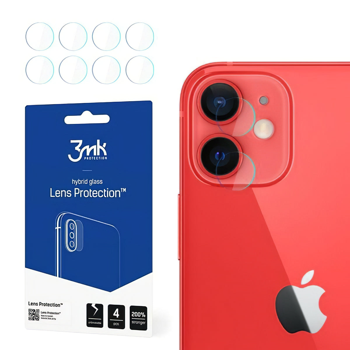 Film de protection pour caméra arrière 3MK Protection pour Apple iPhone 12, Verre flexible, Lot de 4 pièces, Transparent