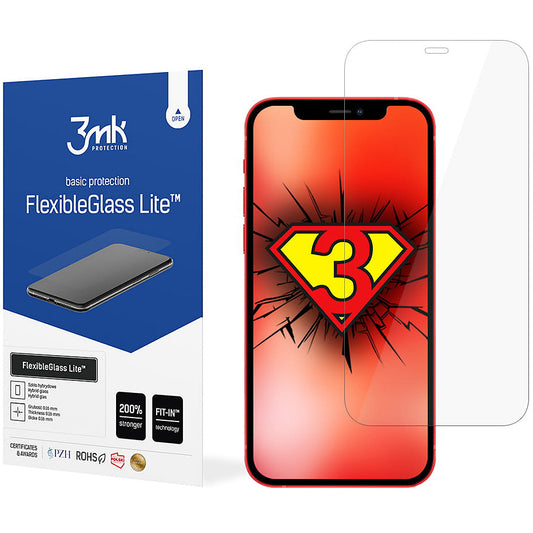Film de protection d'écran 3MK FlexibleGlass Lite pour Apple iPhone 12 / 12 Pro, Verre Flexible, Collage Complet
