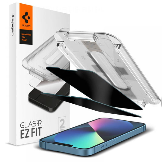Film de protection d'écran Privacy Spigen GlastR EZ FIT pour Apple iPhone 17e / 16e / 14 / 13 Pro, Verre trempé, Collage intégral, Lot de 2 pièces AGL03388
