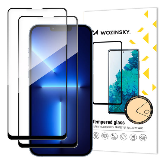 WZK Film de protection d'écran pour Apple iPhone 13 Pro Max, verre blindé, collage intégral, lot de 2 pièces, noir