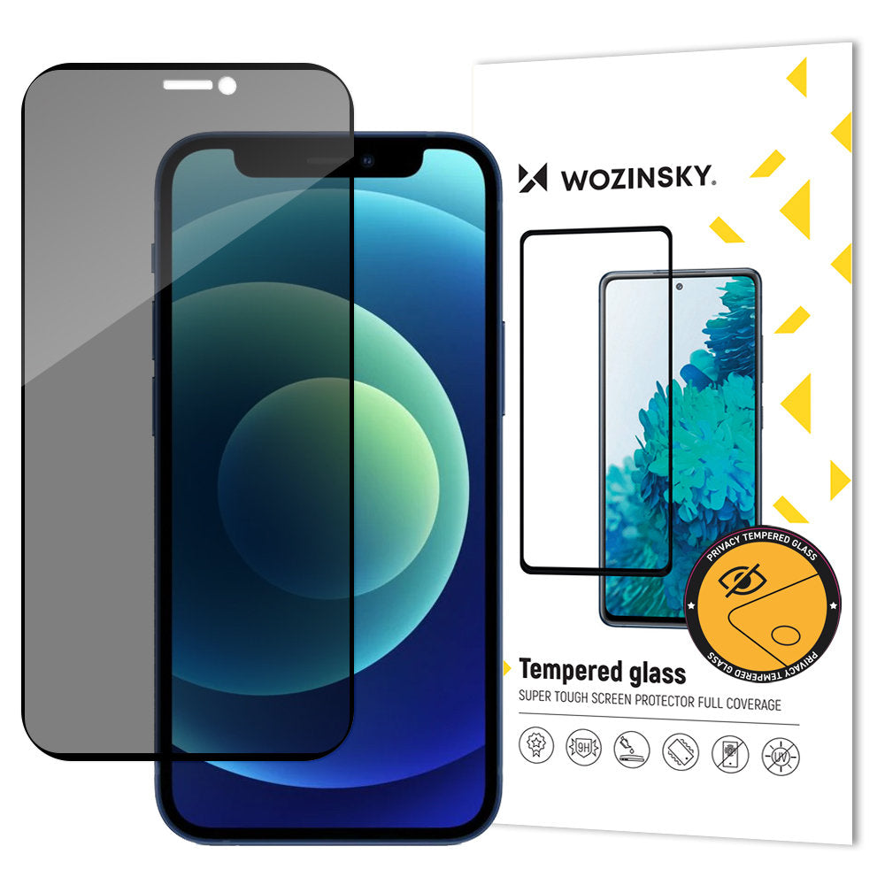 WZK AntiSpy Privacy Screen Protector for Apple iPhone 12 / 12 Pro, Glass Protected, Full Glue