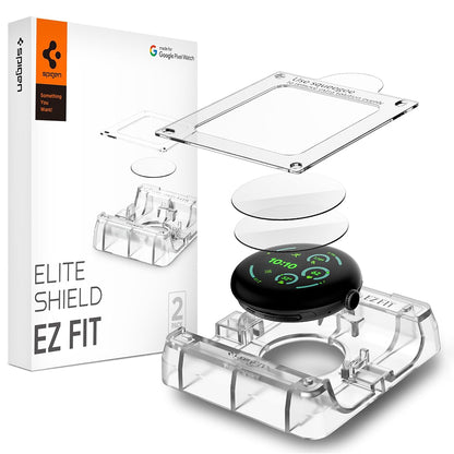 Film de protection Spigen Elite Shield EZ FIT pour Google Pixel Watch 45mm Series, lot de 2 pièces, verre trempé, transparent AFL08525