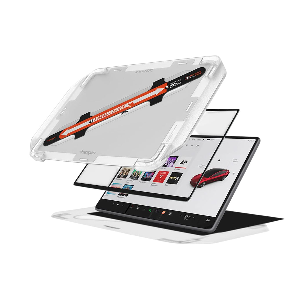 Film de protection Spigen GlastR EZ FIT Anti-Glare FC pour écran de navigation Tesla Y (2026 / 2025) / 3 (2026 / 2025 / 2024), verre trempé AGL07152