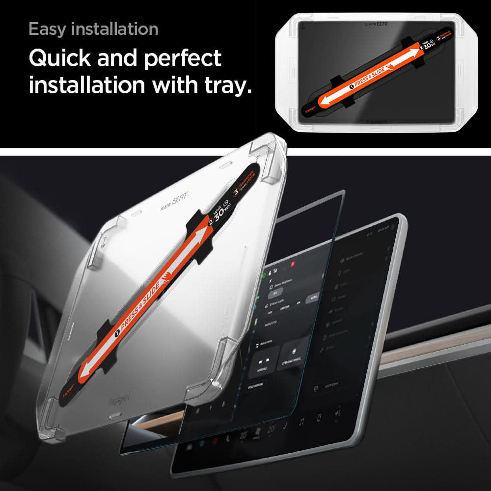 Film de protection Spigen GlastR EZ FIT Anti-Glare FC pour écran de navigation Tesla Y (2026 / 2025) / 3 (2026 / 2025 / 2024), verre trempé AGL07152