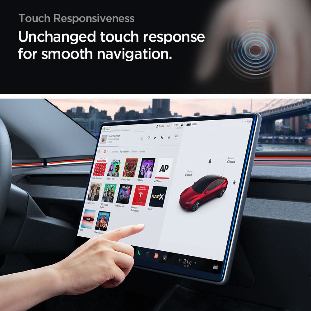 Film de protection Spigen GlastR EZ FIT Anti-Glare FC pour écran de navigation Tesla Y (2026 / 2025) / 3 (2026 / 2025 / 2024), verre trempé AGL07152