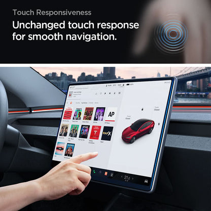 Film de protection Spigen GlastR EZ FIT Anti-Glare FC pour écran de navigation Tesla Y (2026 / 2025) / 3 (2026 / 2025 / 2024), verre trempé AGL07152
