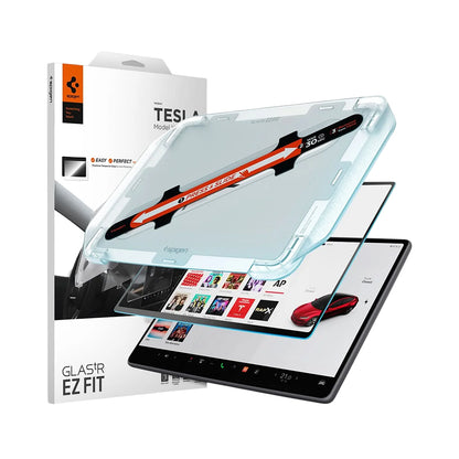 Film de protection Spigen GlastR EZ FIT Anti-Glare FC pour écran de navigation Tesla Y (2026 / 2025) / 3 (2026 / 2025 / 2024), verre trempé AGL07152