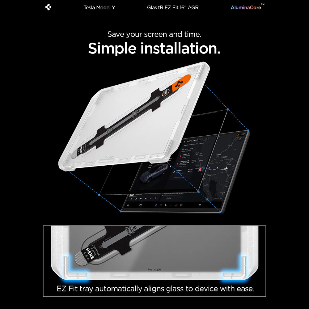Film de protection Spigen GlastR EZ FIT Anti-Reflets pour Navigation Tesla Y 2026 Premium / Performance, Verre Trempé AGL10819