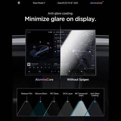 Film de protection Spigen GlastR EZ FIT Anti-Reflets pour Navigation Tesla Y 2026 Premium / Performance, Verre Trempé AGL10819