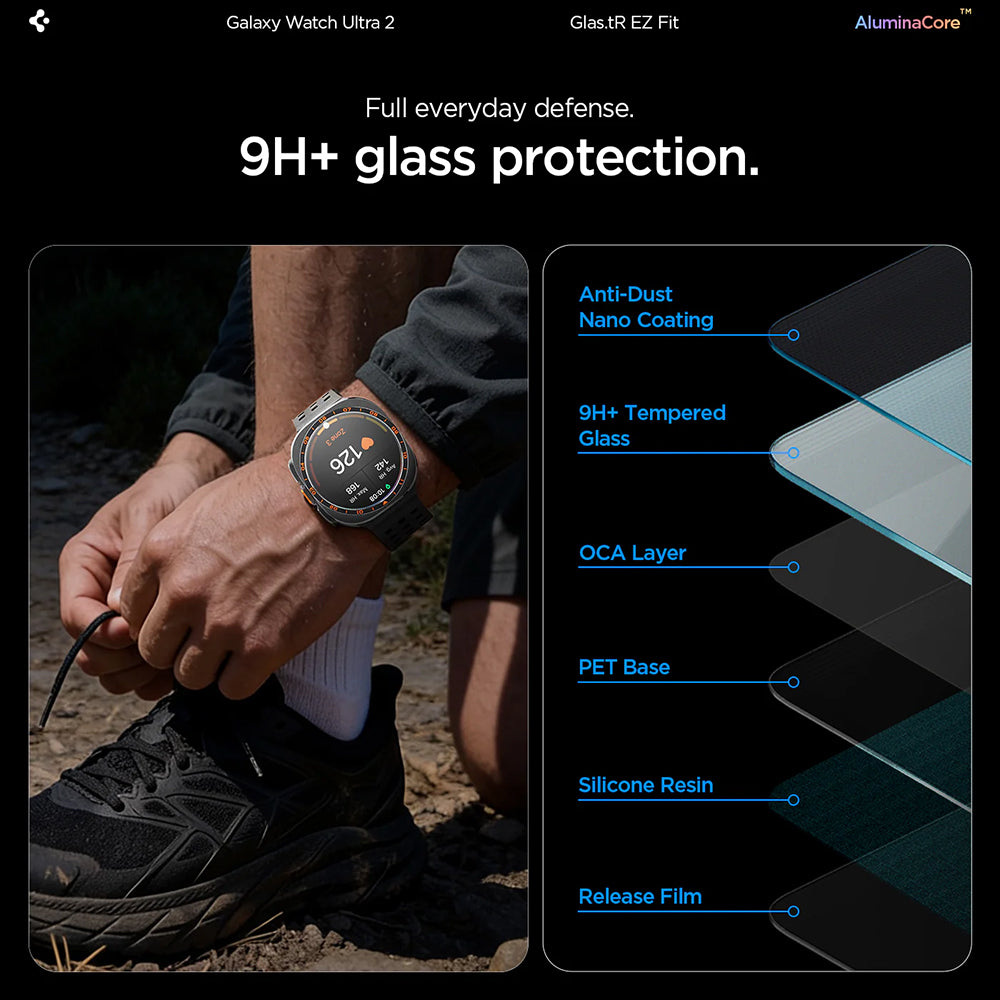 Film de protection Spigen GlastR EZ FIT pour Samsung Galaxy Watch Ultra2, Verre trempé, Lot de 2 pièces AGL11758
