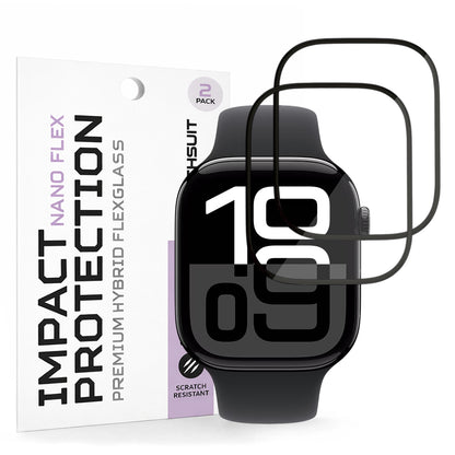 Film de protection Techsuit Nano Flex pour Apple Watch Series 10 / 11 46mm, Set de 2 pièces, Plastique, Noir