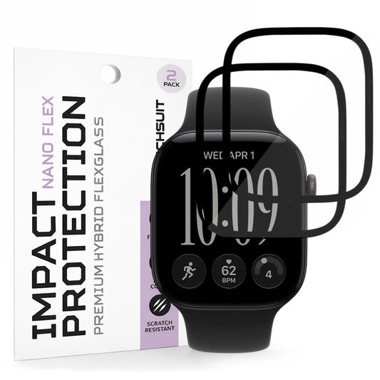 Film de protection Techsuit Nano Flex pour Apple Watch Series 12 46mm, Lot de 2 pièces, Plastique, Noir