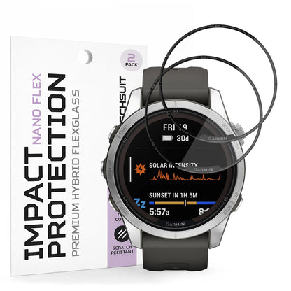Film de protection Techsuit Nano Flex pour Garmin Fenix 7S Pro Solar, Set de 2 pièces, Plastique, Noir