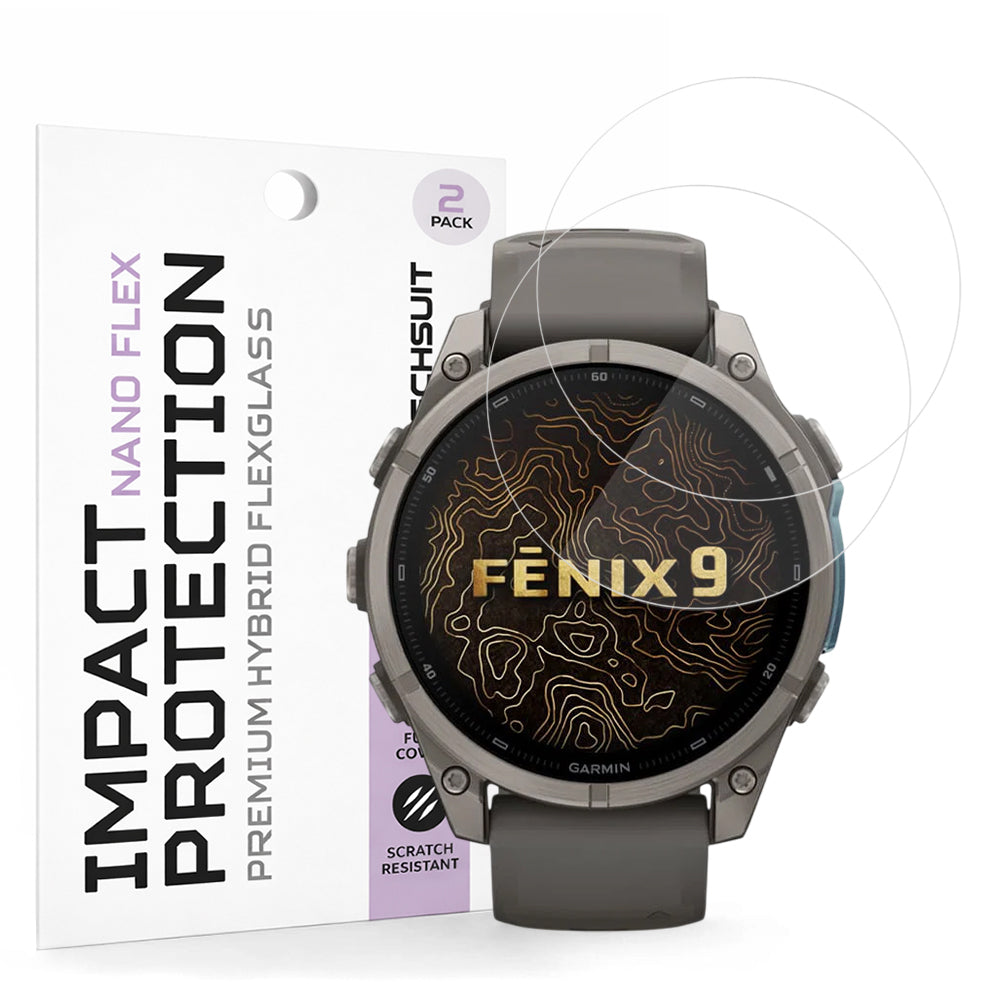 Film de protection Techsuit Nano Flex pour Garmin Fenix 9 Pro 47mm / Fenix 9 47mm, lot de 2 pièces, plastique, noir