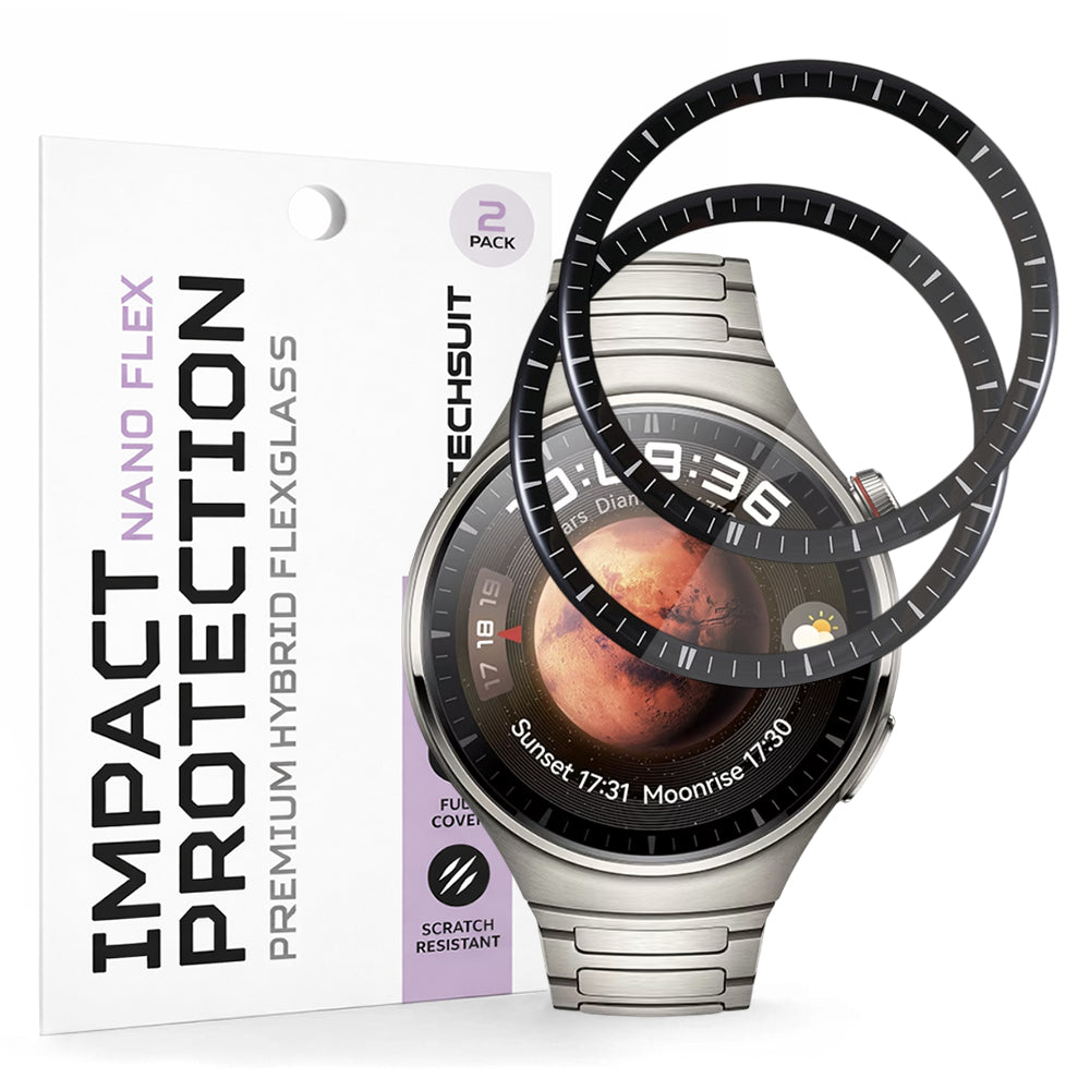 Film de protection Techsuit Nano Flex pour Huawei Watch 4 Pro, Set de 2 pièces, Plastique, Noir